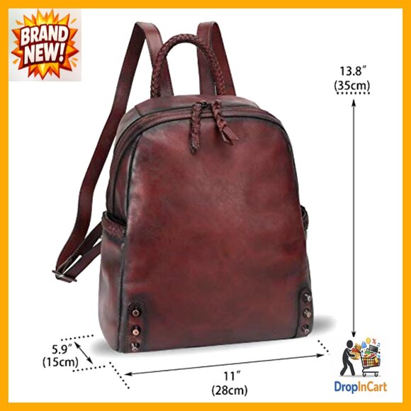 Genuine Leather Backpack Purse Vintage Retro Casual Daypack Handmade Cowhide main image 5